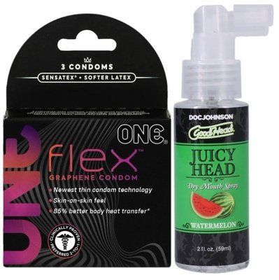 Комплект 3 шт ONE Flex + Спрей Doc Johnson GoodHead &ndash; Juicy Head Dry Mouth Spray &ndash; Watermelon 59мл SOS6174 фото