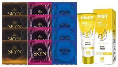 Комплект: Лубрикант OLO Banana (120мл) +8 шт. SKYN+4 шт. EXS Cooling SOS10463 фото