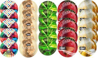 Набір з 25 шт One Extreme ribs + ONE 𝐕𝐀𝐍𝐈𝐒𝐇 + ONE Glowing Pleasures + ONE Chocolate Strawberry + ONE Banana Split SOS8250 фото
