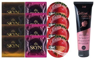 Комплект: Лубрикант Intt Cotton Candy (100 мл) + 8 шт. SKYN + 4 шт. ONE Chocolate Strawberry SOS10412 фото