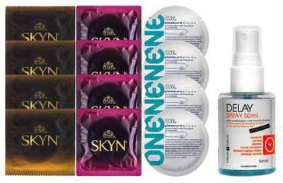 Комплект: Пролонгатор LOVELY LOVERS DELAY SPRAY 50 ML + 8 шт. SKYN + 4 шт. ONE Pleasure Plus SOS10865 фото