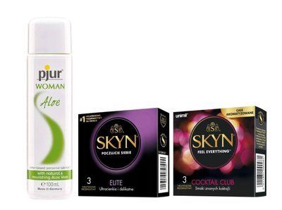 Набір: SKYN Elite &mdash; 3 шт, SKYN Cocktail Club &mdash; 3 шт та Лубрикант Pjur Woman Aloe &mdash; 100 мл SOS907 фото
