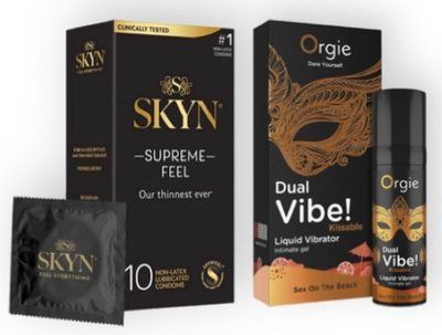 Skyn Supreme Feel 10 шт + DUAL VIBE!, 15 мл Orgie sex on the beach SOS7106 фото