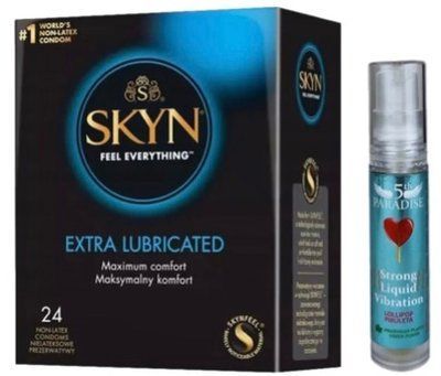 Набор из SKYN Extra Lube (24 шт) + Жидкий вибратор 5th Paradise Liquid Vibrator &mdash; Леденец (10 мл) SOS10061 фото