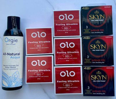 Набор 24 шт OLO возбуждающие 001 + Skyn ​​Intense Feel + Лубрикант ALL-NATURAL Acqua 150 мл Orgie SOS3803 фото