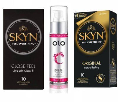 Набір Skyn Close Feel 10 шт , Skyn Original 10 шт та Лубрикант зігріваючий OLO 60 мл SOS176 фото