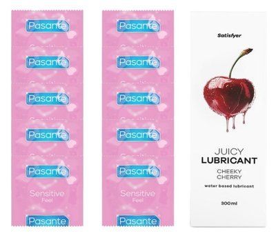 Комплект: Pasante extra sensitive 10 шт. + Лубрикант Satisfyer Juicy Lubricant Cheeky Cherry water based 300 мл SOS11520 фото
