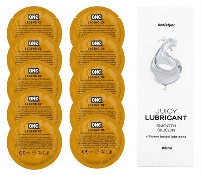Комплект 𝐎𝐍𝐄 𝐋𝐞𝐠𝐞𝐧𝐝 𝐗𝐋 10 шт. + Лубрикант Satisfyer Juicy Lubricant Smooth Silicon (150 мл) SOS12270 фото