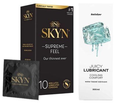 Набор Лубрикант Satisfyer Cooling Comfort 300 мл + Skyn ​​Supreme Feel 10 шт. SOS12772 фото