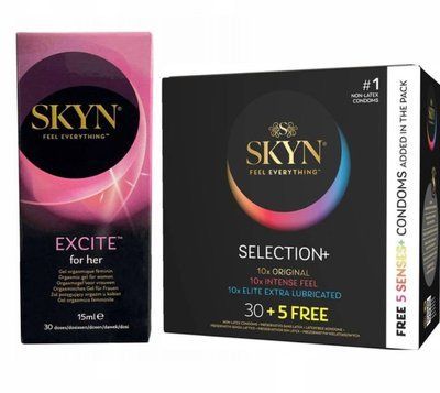 Набір : SKYN Excite Orgasmic Gel for Her 15 мл (стимулюючий гель) та SKYN Selection 30 + 5 of 5 Senses 35 шт SOS657 фото