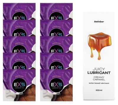 Комплект: з EXS Chocolate 10 шт + Лубрикант Satisfyer Juicy Creamy Caramel water based 300 мл SOS11315 фото