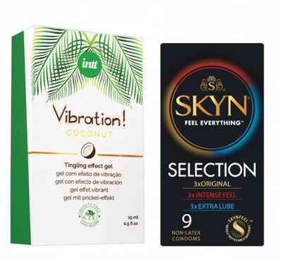 Набір : Intt Vibration Coconut Vegan Рідкий стимулятор 15 мл та Skyn Selection 9 шт SOS147 фото