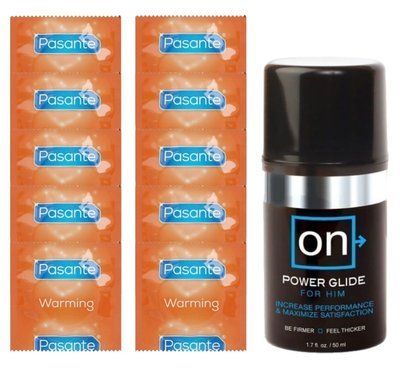 Комплект Pasante Warming 10 шт + Sensuva ON Power Glide For Him Gel (50 мл) SOS14374 фото