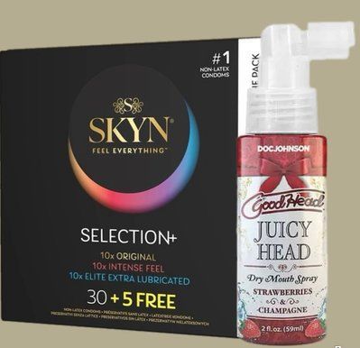 Комплект Skyn ​​Selection 30 шт + 5 из 5 Senses , 35 шт + Спрей Doc Johnson GoodHead - Juicy Head Strawberries and Champagne 59мл SOS5519 фото