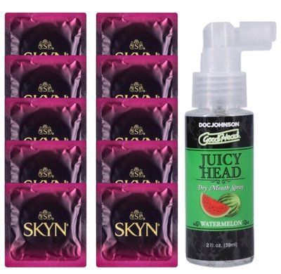 Комплект SKYN Cherry Sunrise 10 шт + Doc Johnson Juicy Head Dry Mouth Spray Watermelon (59 мл) SOS13672 фото