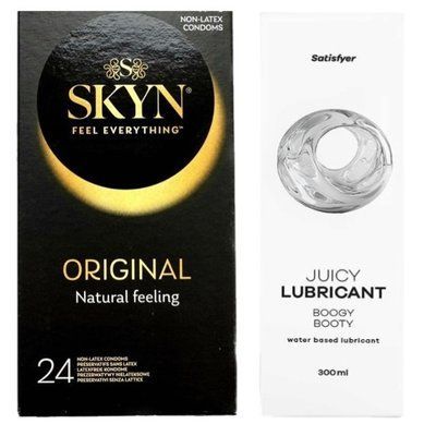 Набор Лубрикант Satisfyer Boogy Booty 300мл + SKYN Original 24 шт SOS12722 фото