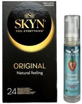 Набор из SKYN ORIGINAL 24 шт + Жидкий вибратор 5th Paradise Liquid Vibrator &mdash; Клубника (10 мл) SOS9962 фото
