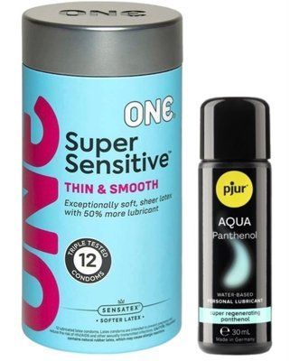 Набор ONE Super Sensitive Pack 12 шт + Лубрикант Pjur Aqua Panthenol 30 мл SOS13023 фото