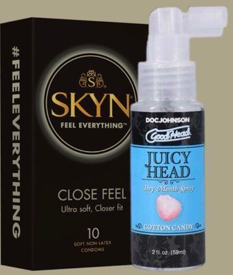 Набор SKYN Close Feel пачка 10 штук + Doc Johnson GoodHead &ndash; Juicy Head Dry Mouth Spray &ndash; Cotton Candy 59мл SOS5041 фото