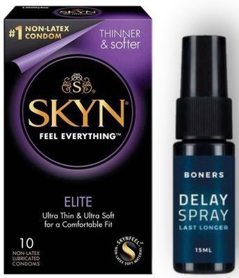 Набір з SKYN Elite 10 шт + Пролонгатор Boners Delay Spray (15 мл) SOS8902 фото
