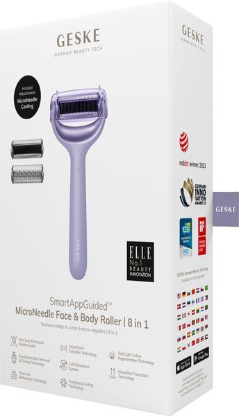 Електронний ролер для обличчя та тіла з мікроголками GESKE MicroNeedle Face&Body Roller 8в1 purple HB0200 фото