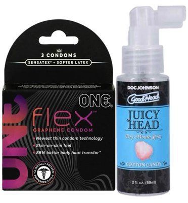 Комплект 3 шт ONE Flex + Спрей Doc Johnson GoodHead &ndash; Juicy Head Dry Mouth Spray &ndash; Cotton Candy 59мл SOS6175 фото