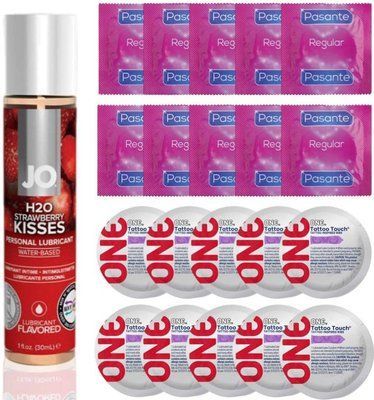 Набор 20 шт Pasante Regular и ONE Tattoo Touch + System JO H2O &mdash; Strawberry Kiss (30 мл) SOS4861 фото