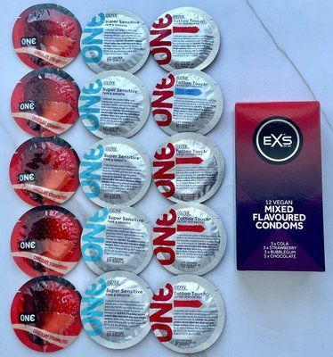 Набір 15 штук ONE Super Sensitive, Tattoo Touch, Flavor Waves + EXS Mixed Flavoured (12 шт.) SOS3904 фото