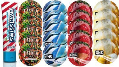 Набор из SwissNavy CoolingPeppermint 10мл + ONE Tattoo + ONE Mint + ONEChocolateStrawberry + ONEBanana SOS8652 фото