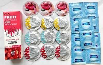 Набір 22 шт - ONE Super Studs, Super Sensitive, Flavor Waves, Extreme ribs - Pasante Cooling + Лубрикант SWEET SECRET 120ml OLO SOS1853 фото