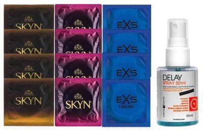 Комплект: Пролонгатор LOVELY LOVERS DELAY SPRAY 50 ML + 8 шт SKYN + 4 шт EXS Cooling SOS10816 фото