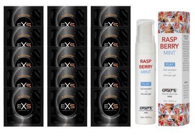 Комплект EXS Black Latex 15 шт + EXSENS Kissable Raspberry Mint стимулюючий гель для клітора, 15 мл SOS14672 фото