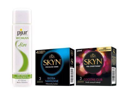Набір: SKYN Extra Lube &mdash; 3 шт, SKYN Cocktail Club &mdash; 3 шт та Лубрикант Pjur Woman Aloe &mdash; 100 мл SOS908 фото