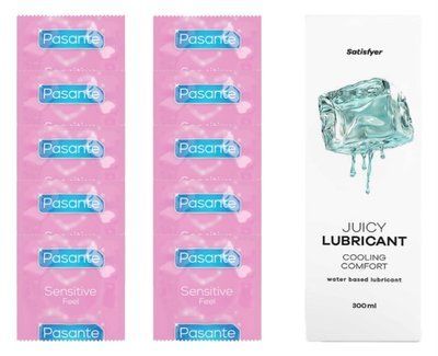 Комплект: Pasante extra sensitive 10 шт. + Лубрикант Satisfyer Juicy Lubricant Cooling Comfort water based 300 мл SOS11521 фото