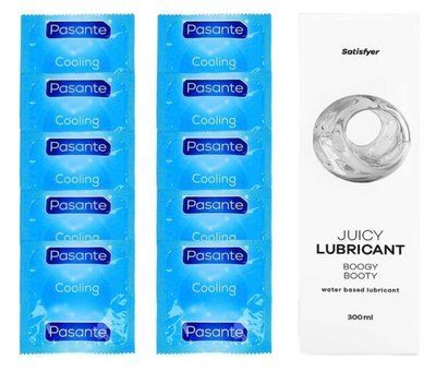 Комплект Pasante Cooling 10шт. + Лубрикант Satisfyer Juicy Lubricant Boogy Booty 300 мл SOS11571 фото