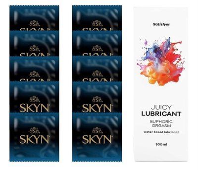 Комплект SKYN Extra Lube 10 шт. + Лубрикант Satisfyer Juicy Lubricant Euphoric Orgasm 300 мл SOS12573 фото