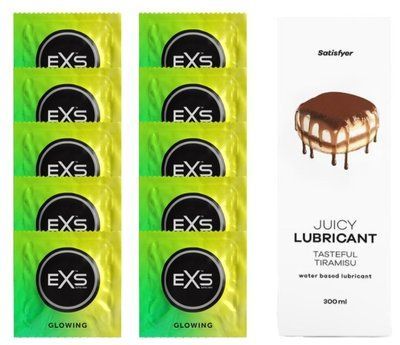 Комплект: EXS Glow in the Dark 10 шт. + Лубрикант Satisfyer Tasteful Tiramisu 300 мл SOS11366 фото
