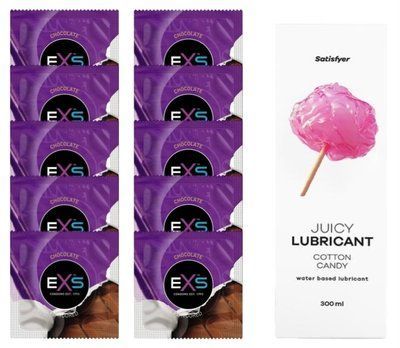 Комплект: з EXS Chocolate 10 шт + Лубрикант Satisfyer Juicy Cotton Candy water based 300 мл SOS11316 фото