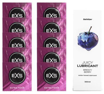 Набір: EXS Extra Thick 10 шт. + Лубрикант Satisfyer Breezy Berry 300 мл SOS11165 фото