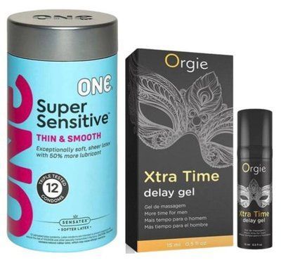 Набор из ONE Super Sensitive Pack 12 шт + Пролонгатор X-TRA TIME, 15 мл ORGIE SOS9402 фото