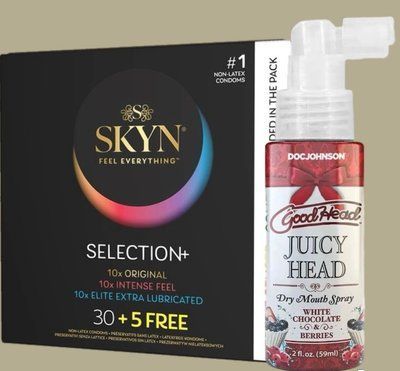 Комплект Skyn ​​Selection 30 шт + 5 из 5 Senses , 35 шт + Спрей Doc Johnson GoodHead - Juicy Head White Chocolate and Berries 59мл SOS5520 фото