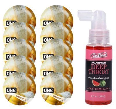 Комплект ONE Banana Split 10 шт + Doc Johnson GoodHead DeepThroat Spray Watermelon (59 мл) SOS13723 фото