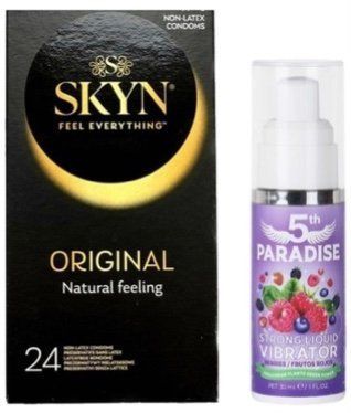 Набор из SKYN ORIGINAL 24 шт. + Жидкий вибратор 5th Paradise Liquid Vibrator &mdash; Красные ягоды (30 мл) SOS9963 фото