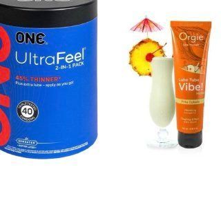 ONE UltraFeel 2-в-1. 40 шт.+ Orgie "Пина Колада" &mdash; возбуждающий съедобный лубрикант с эффектом вибрации, 100 мл: SOS6482 фото
