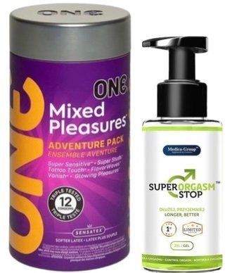 Набор из 12 шт ONE Mixed Pleasures + Пролонгатор Medica-group Super Orgasm Stop 150 мл SOS9253 фото