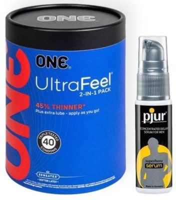 Набор из ONE UltraFeel 2-in-1 Pack 40 шт + Пролонгатор pjur Superhero Serum 20 мл SOS9103 фото