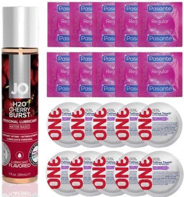 Набор 20 шт Pasante Regular и ONE Tattoo Touch + System JO H2O - Cherry Burst (30 мл) SOS4862 фото