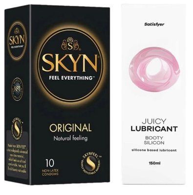 Комплект Лубрикант Satisfyer Juicy Lubricant Booty Silicon 150 мл + SKYN Original 10 шт SOS12674 фото