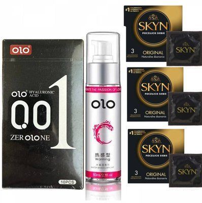 Набір Skyn Original 9 шт , OLO ультратонкі 10 шт та Лубрикант зігріваючий OLO 60 мл SOS178 фото