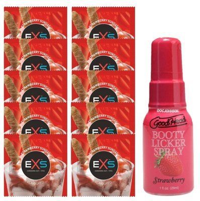 EXS STRAWBERRY SUNDAE 10 шт + Doc Johnson Booty Licker Spray &ndash; Strawberry (29 мл) SOS14075 фото
